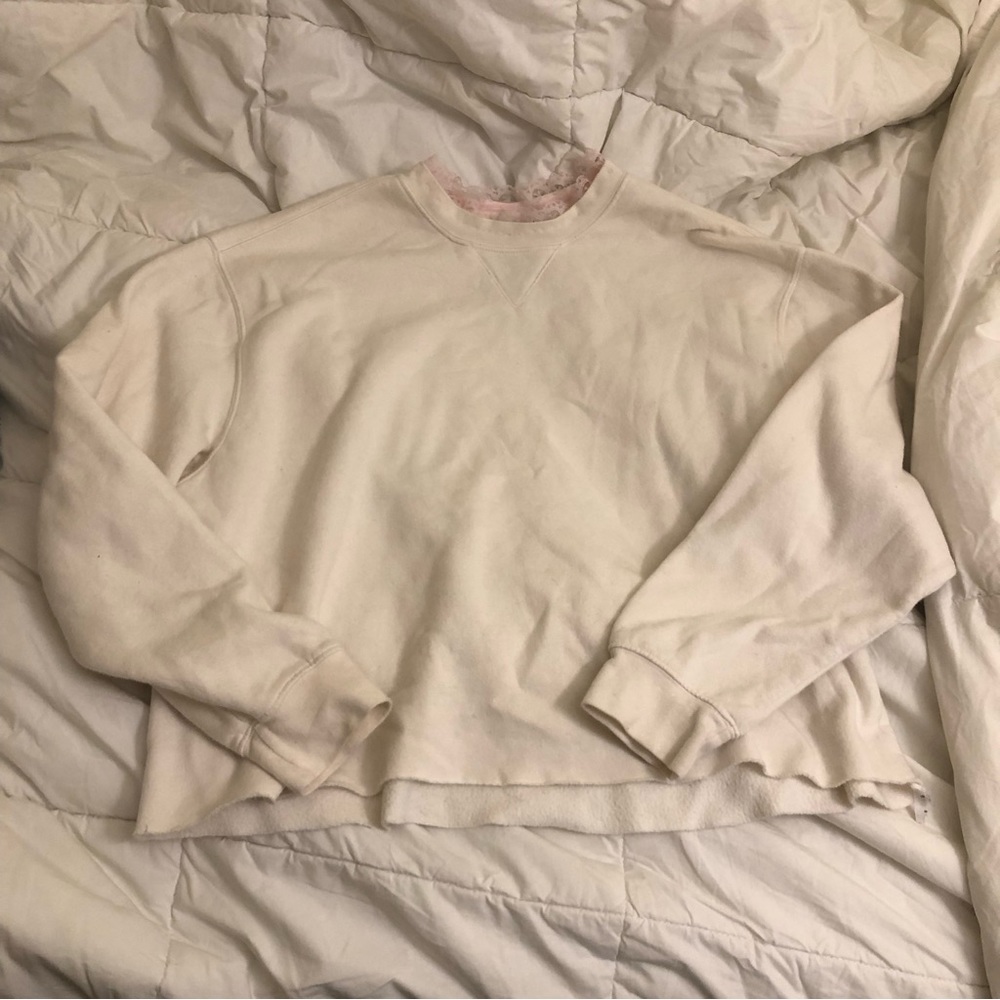 Joe Boxer Cropped Off White Pink Lace Sweatshirt